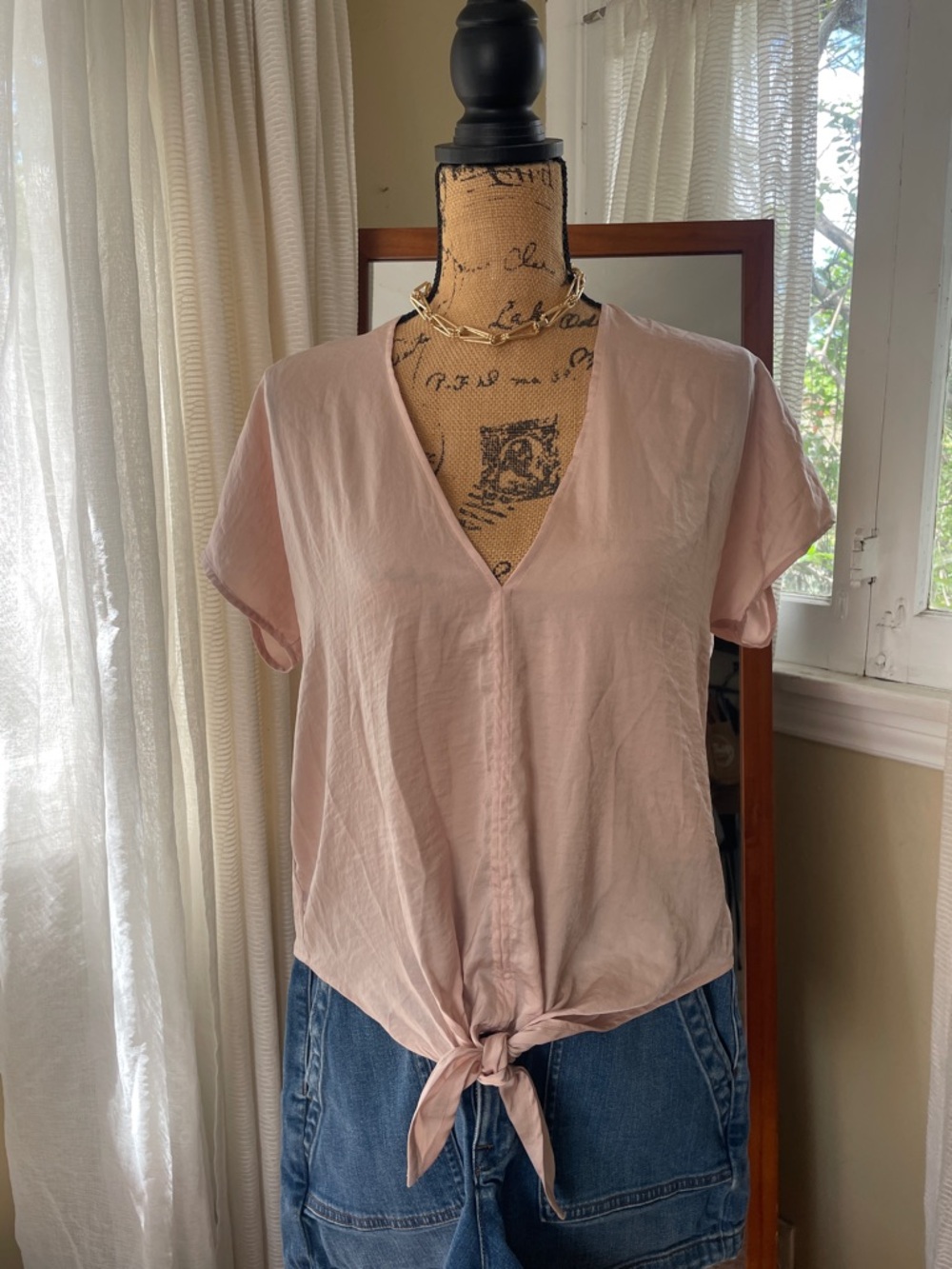 Luck Brand Tie-Front V-Neck Women’s Top - Blush Pink